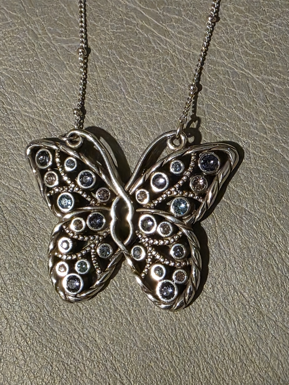 BRIGHTON blue HALO GEMS BUTTERFLY SILVER NECKLACE NEW$78